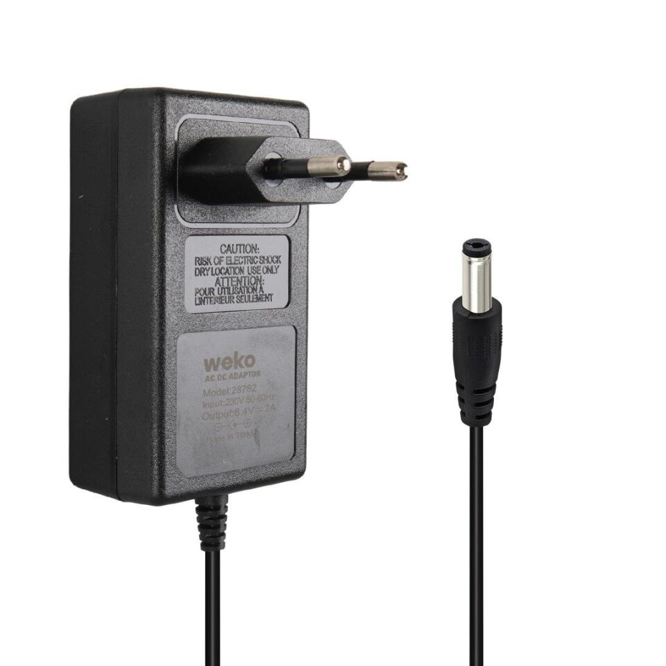 Weko 8.4 Volt 2 Amper 5.5x2.5mm Uçlu Priz Tip Kırmızı Yeşil Ledli Yerli Üretim Akü Şarj Adaptörü Cihazı