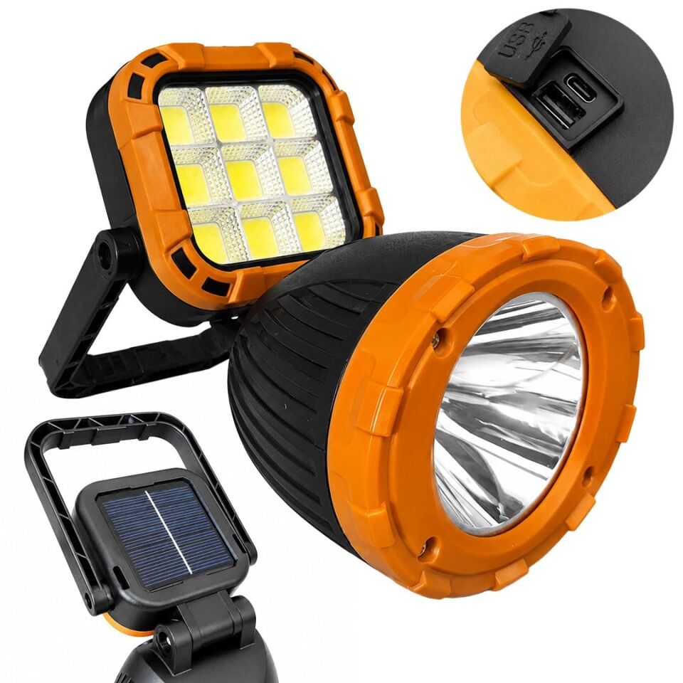 Powermaster PM-8033C 6 Modlu EL Feneri Ve Işıldak Acil Durum Lambası 9 Cob Ledli Solar Şarjlı