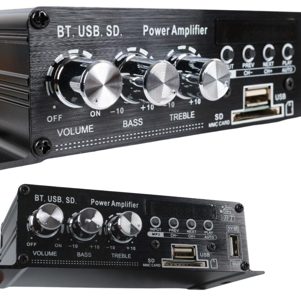 Magicvoice YW-406L 12 Volt 100 Watt Motosiklet Bluetooth Amfi Usb Sd Kart 2 Kanal Pazarcı Anfi 154X80X42Mm