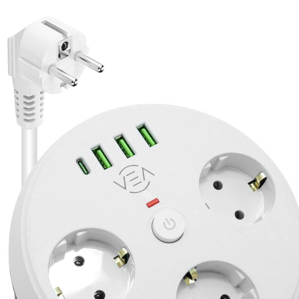 Vea VE-26583 3'LÜ 1.5 Metre Kablolu 3 USB / TYPE-C Girişli Akım Korumalı Grup Priz