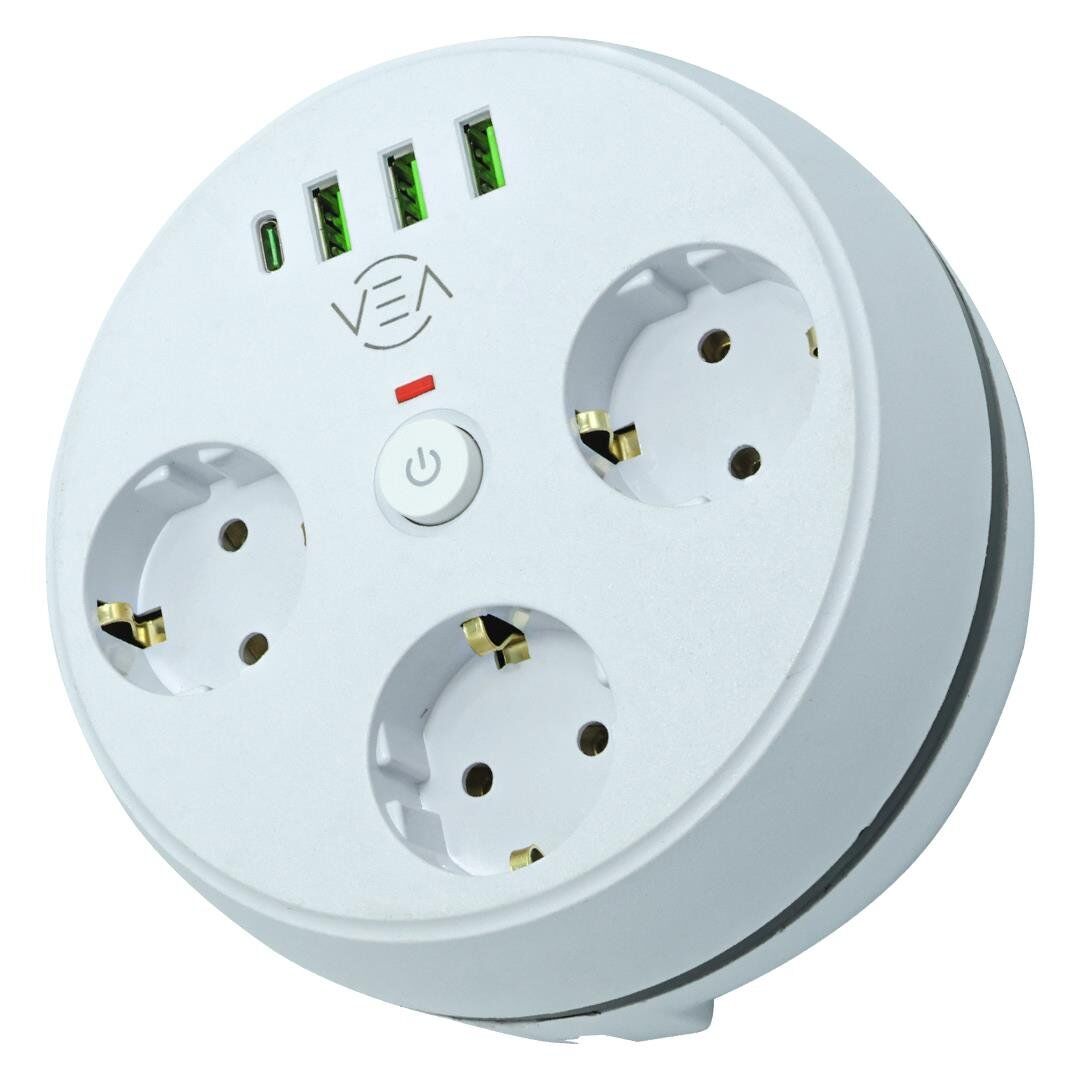 Vea VE-26583 3'LÜ 1.5 Metre Kablolu 3 USB / TYPE-C Girişli Akım Korumalı Grup Priz
