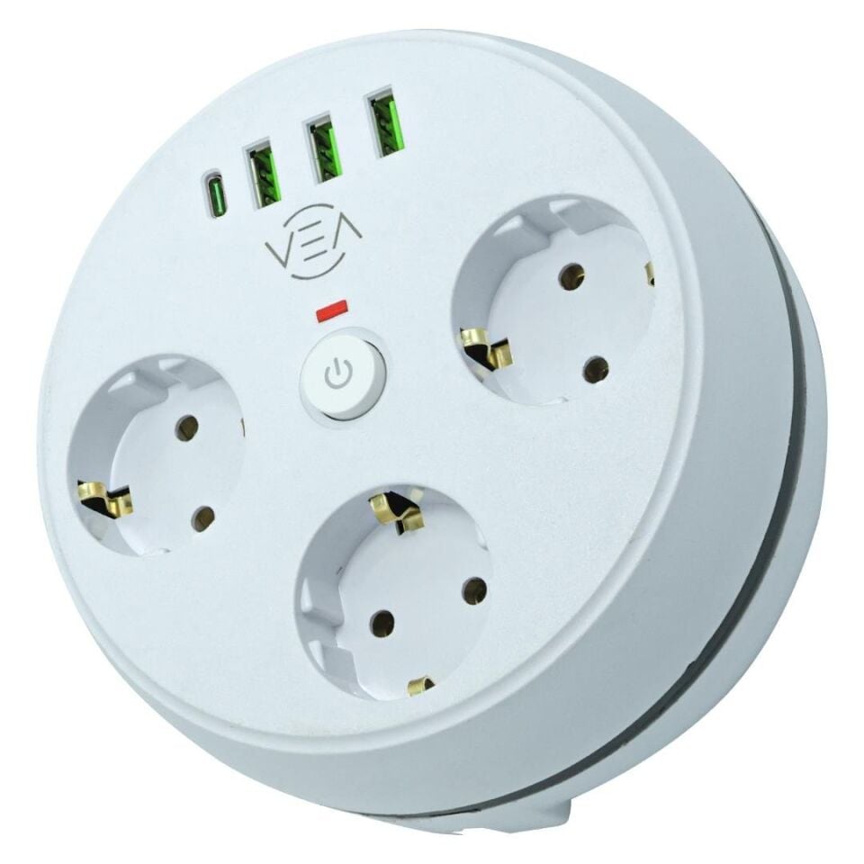 Vea VE-26583 3'LÜ 1.5 Metre Kablolu 3 USB / TYPE-C Girişli Akım Korumalı Grup Priz