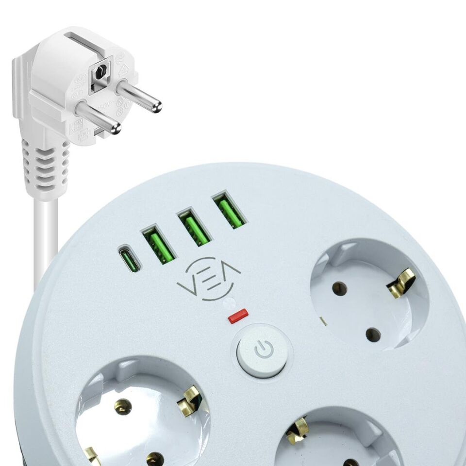 Vea VE-26583 3'LÜ 1.5 Metre Kablolu 3 USB / TYPE-C Girişli Akım Korumalı Grup Priz