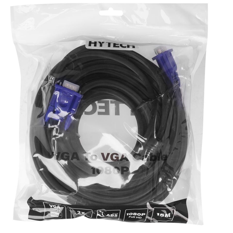 Hytech HT-VGA15 15 Pin Erkek Erkek 15 Metre Vga Pc Bilgisayar Monitör Görüntü Aktarma Kablosu