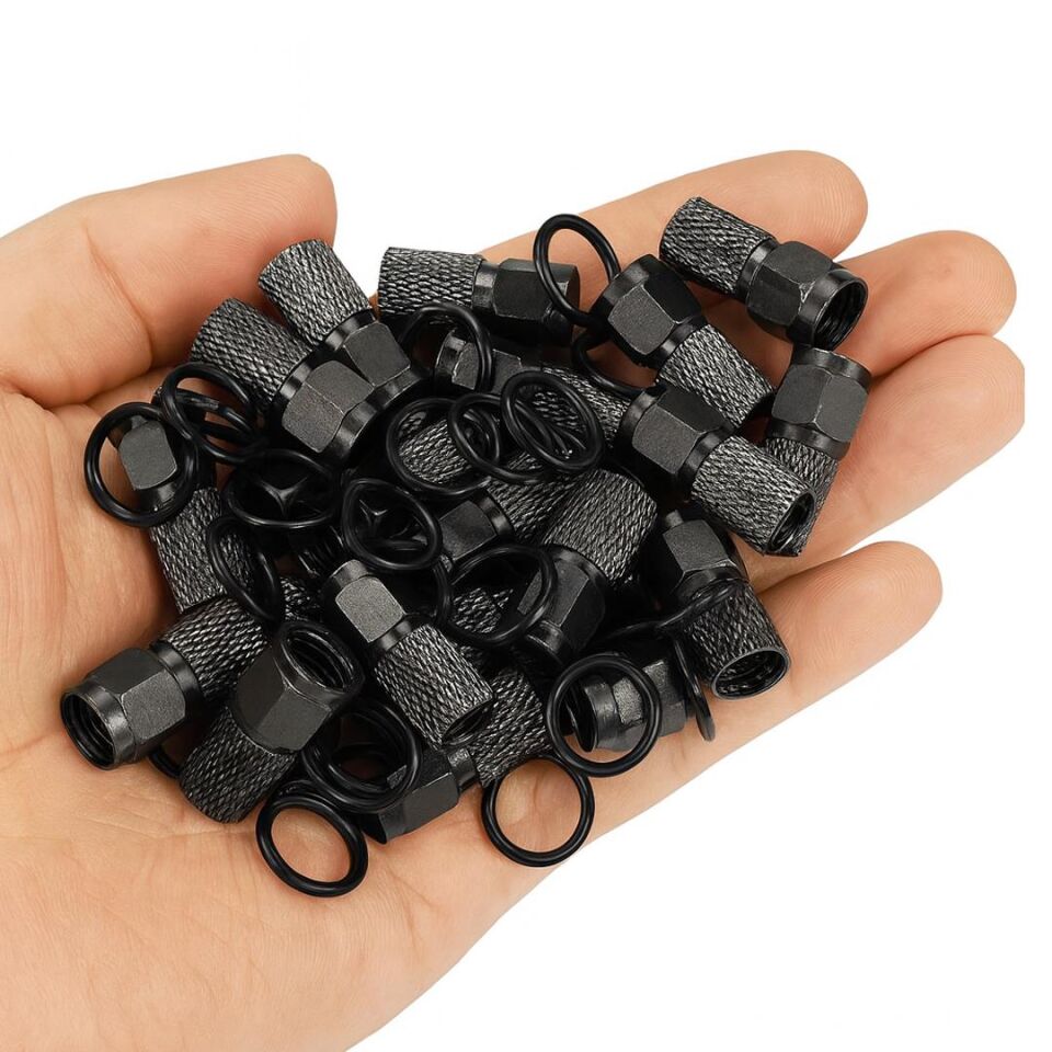 Ayt E-325 Siyah Contalı RG6 U6 22mm 1.Kalite F Konnektör 100'lü Poşet Uydu Soket Konnektörü