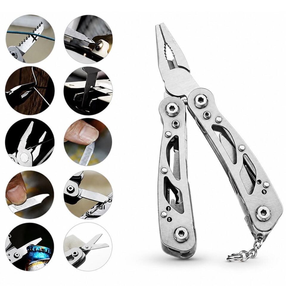 Powermaster PM-24603 Paslanmaz Çelik Katlanabilir Çok Fonksiyonlu Pense Multitool Çakı Anahtarlık