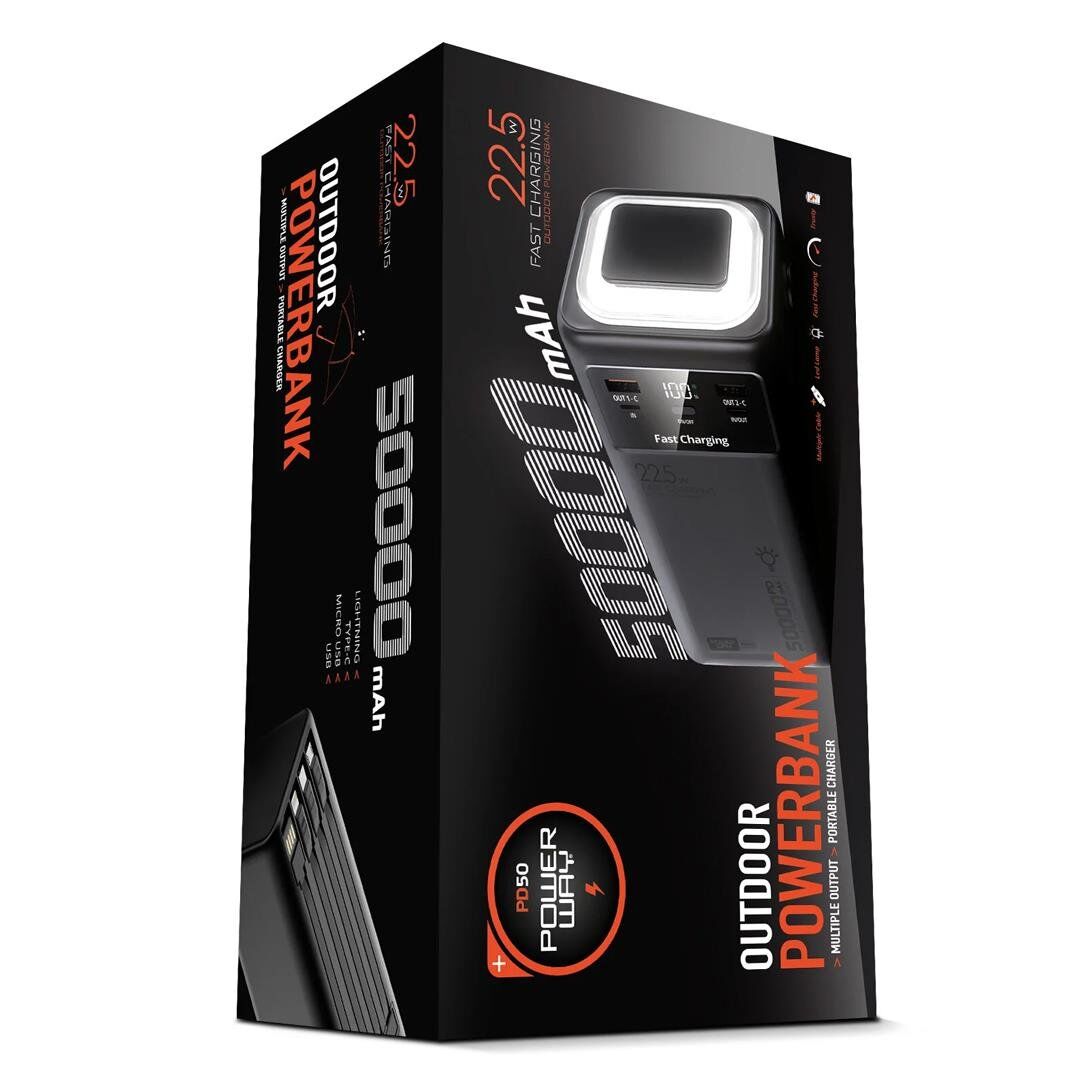 Powerway PD50 50.000Mah 22.5W Süper Hızlı Şarjlı Powerbank