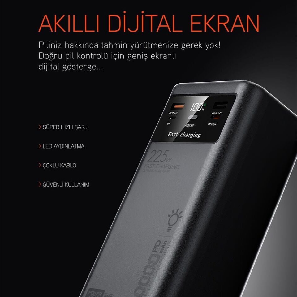 Powerway PD50 50.000Mah 22.5W Süper Hızlı Şarjlı Powerbank