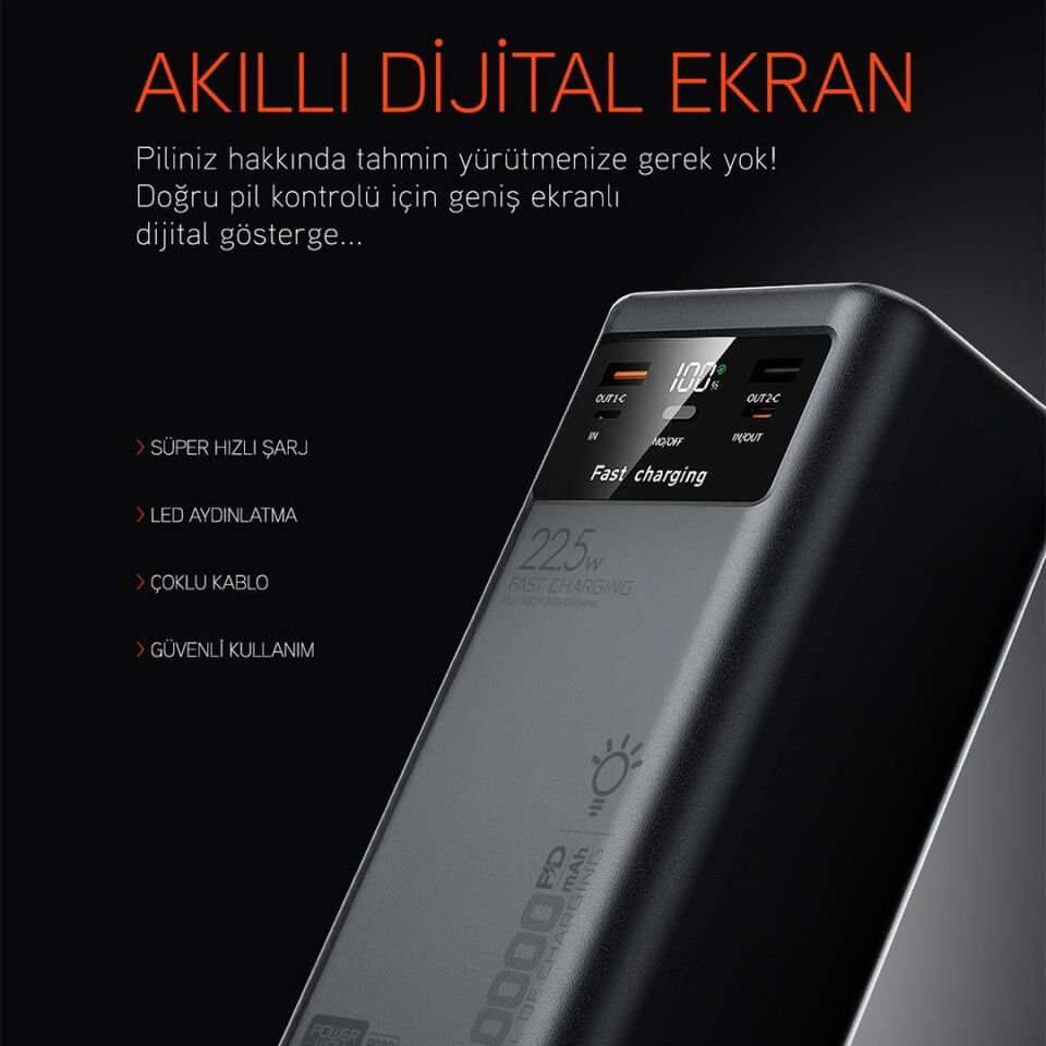 Powerway PD50 50.000Mah 22.5W Süper Hızlı Şarjlı Powerbank