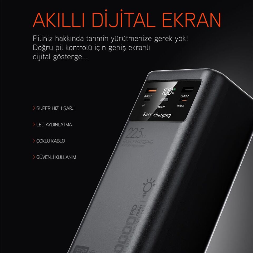 Powerway PD50 50.000Mah 22.5W Süper Hızlı Şarjlı Powerbank