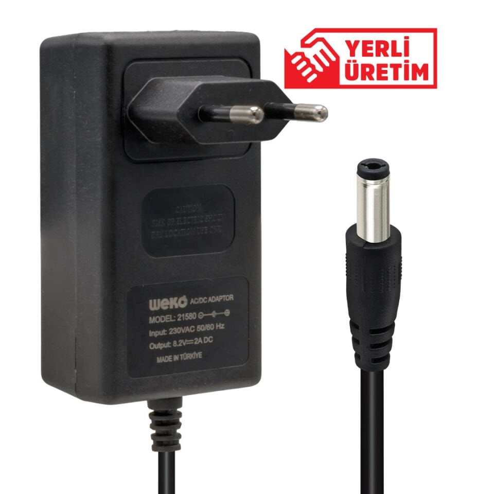 Weko 8.2 Volt 2 Amper 5.5 2.5 Uçlu Yerli Üretim Plastik Kasa Priz Tipi Adaptör