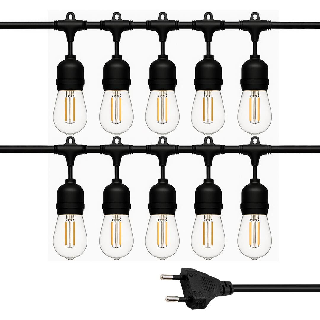Ayt Ledx KB00002 10 lu E27 Duy Sıralı 10 Metre Lamba Kablosu 10 Adet Duy İçerir Açık Hava Düğün Eğlence Aydınlatması