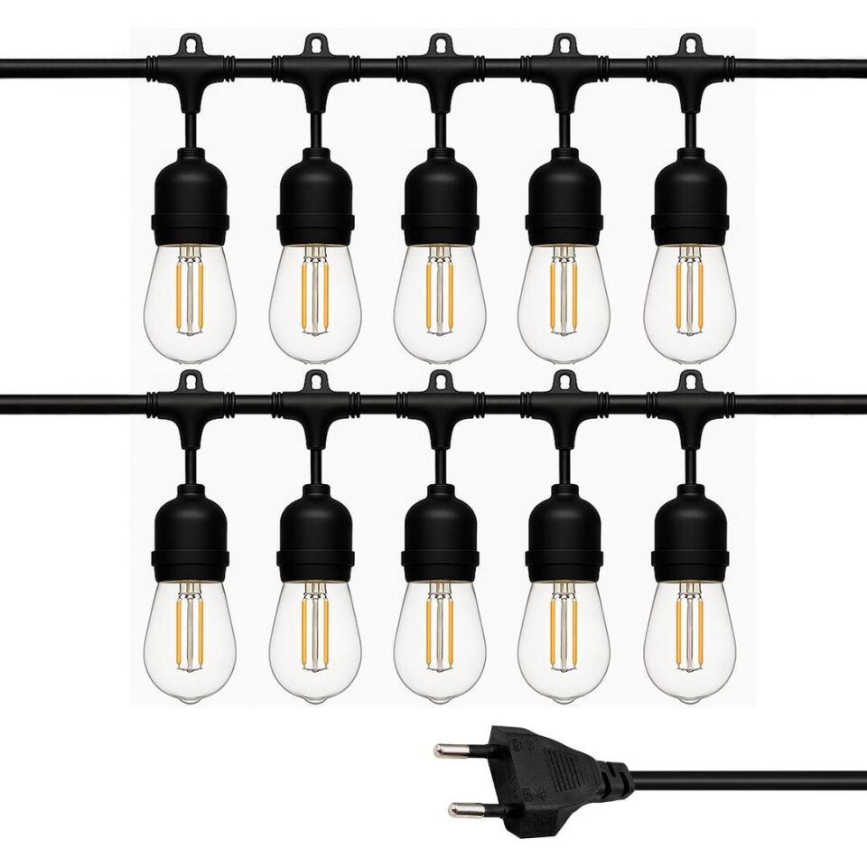 Ayt Ledx KB00002 10 lu E27 Duy Sıralı 10 Metre Lamba Kablosu 10 Adet Duy İçerir Açık Hava Düğün Eğlence Aydınlatması