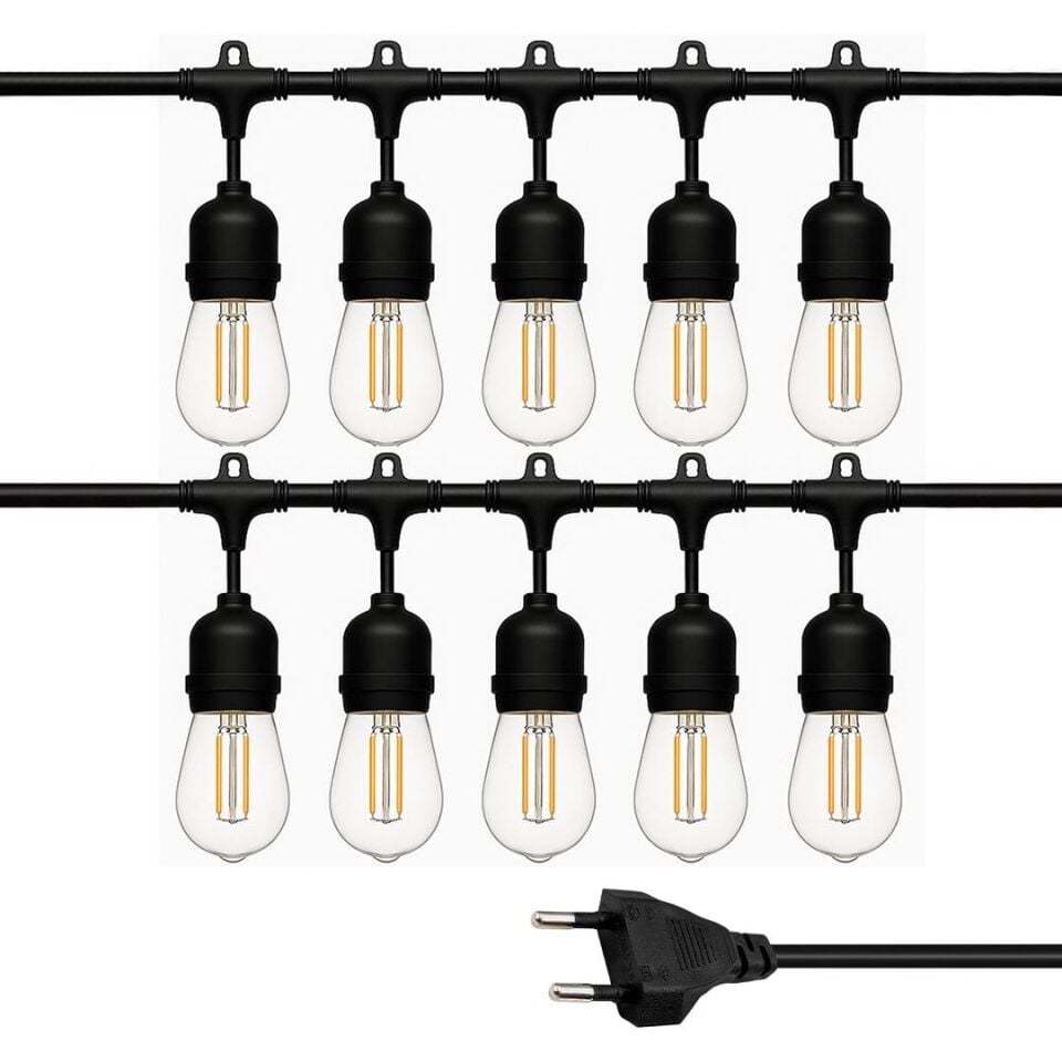 Ayt Ledx KB00002 10 lu E27 Duy Sıralı 10 Metre Lamba Kablosu 10 Adet Duy İçerir Açık Hava Düğün Eğlence Aydınlatması