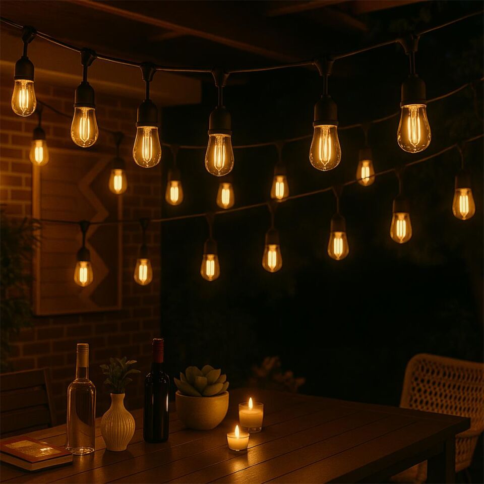 Ayt Ledx KB00002 10 lu E27 Duy Sıralı 10 Metre Lamba Kablosu 10 Adet Duy İçerir Açık Hava Düğün Eğlence Aydınlatması