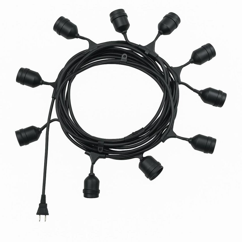 Ayt Ledx KB00002 10 lu E27 Duy Sıralı 10 Metre Lamba Kablosu 10 Adet Duy İçerir Açık Hava Düğün Eğlence Aydınlatması