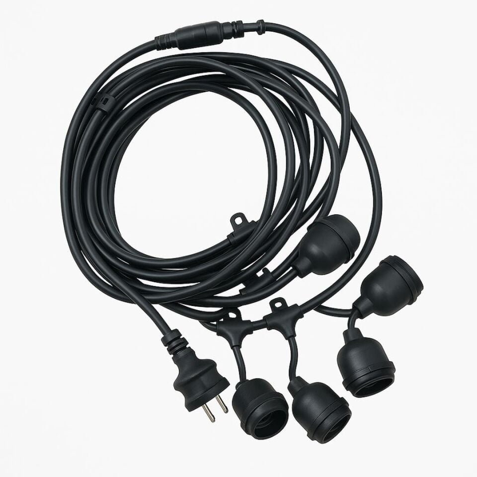 Ayt Ledx KB00001 5 li E27 Duy Sıralı 5 Metre Lamba Kablosu 5 Adet Duy İçerir Açık Hava Düğün Eğlence Alanı Aydınlatma