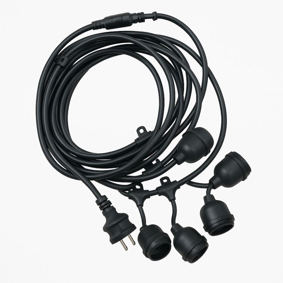 Ayt Ledx KB00001 5 li E27 Duy Sıralı 5 Metre Lamba Kablosu 5 Adet Duy İçerir Açık Hava Düğün Eğlence Alanı Aydınlatma