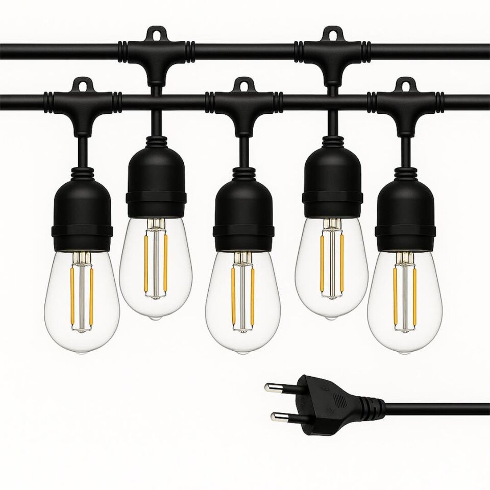 Ayt Ledx KB00001 5 li E27 Duy Sıralı 5 Metre Lamba Kablosu 5 Adet Duy İçerir Açık Hava Düğün Eğlence Alanı Aydınlatma