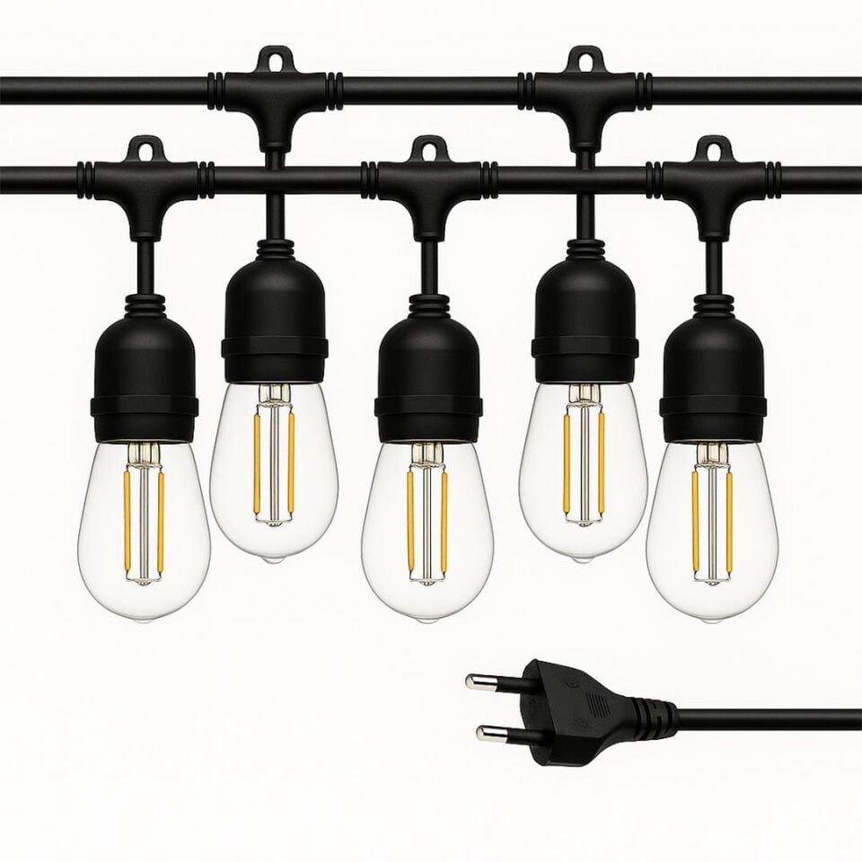 Ayt Ledx KB00001 5 li E27 Duy Sıralı 5 Metre Lamba Kablosu 5 Adet Duy İçerir Açık Hava Düğün Eğlence Alanı Aydınlatma