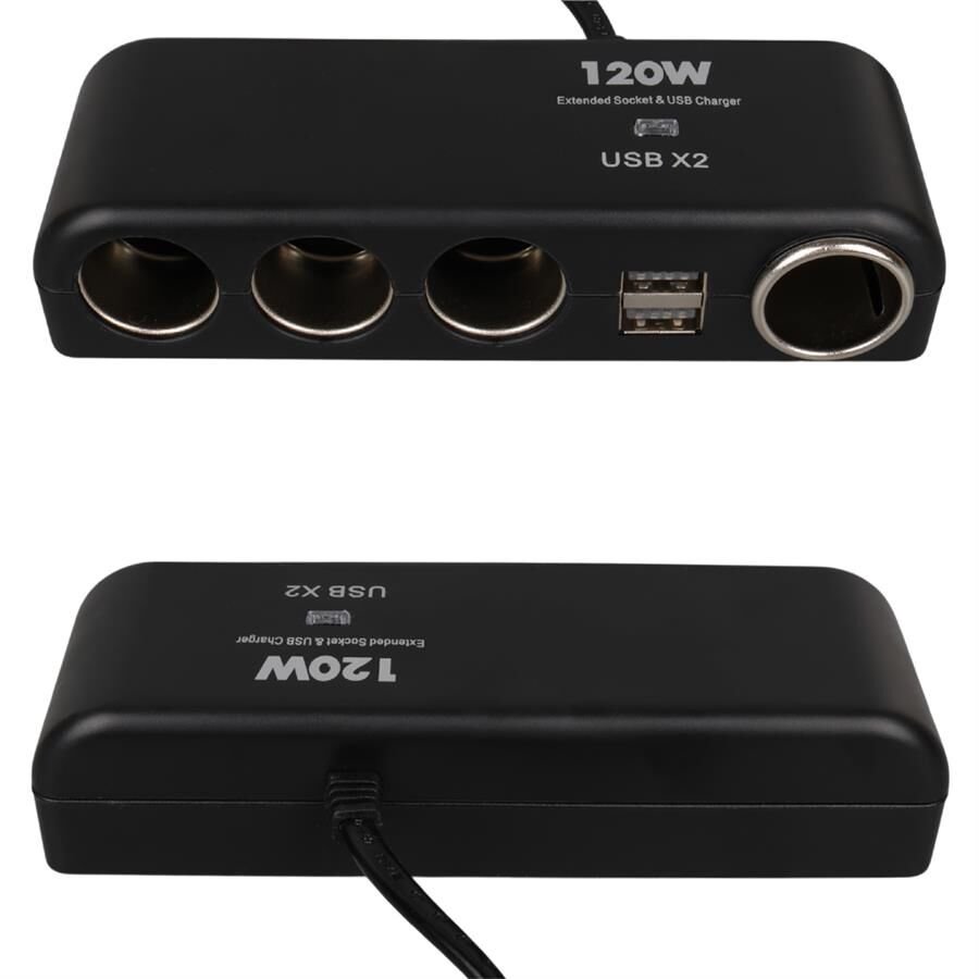 Olesson 1525 12-24V Çift USB'LI 120W 80cm Kablolu 4 LÜ Araç Oto Tır Çakmak Çoklayıcı Çakmaklık Çoğaltıcı