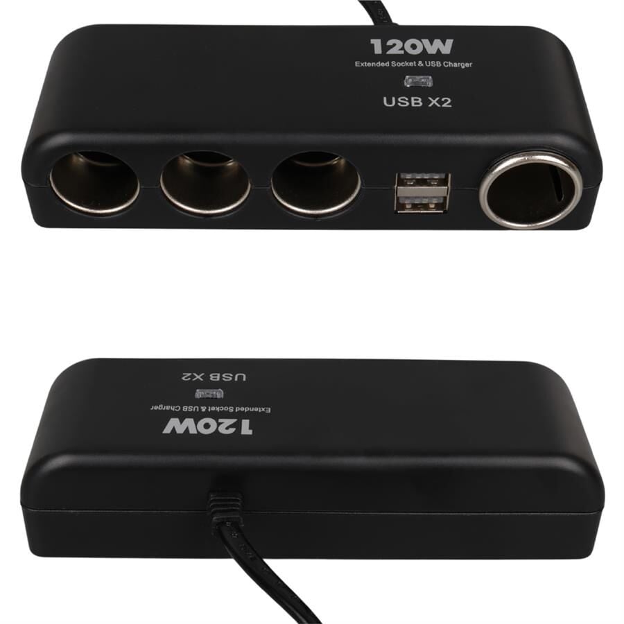 Olesson 1525 12-24V Çift USB'LI 120W 80cm Kablolu 4 LÜ Araç Oto Tır Çakmak Çoklayıcı Çakmaklık Çoğaltıcı