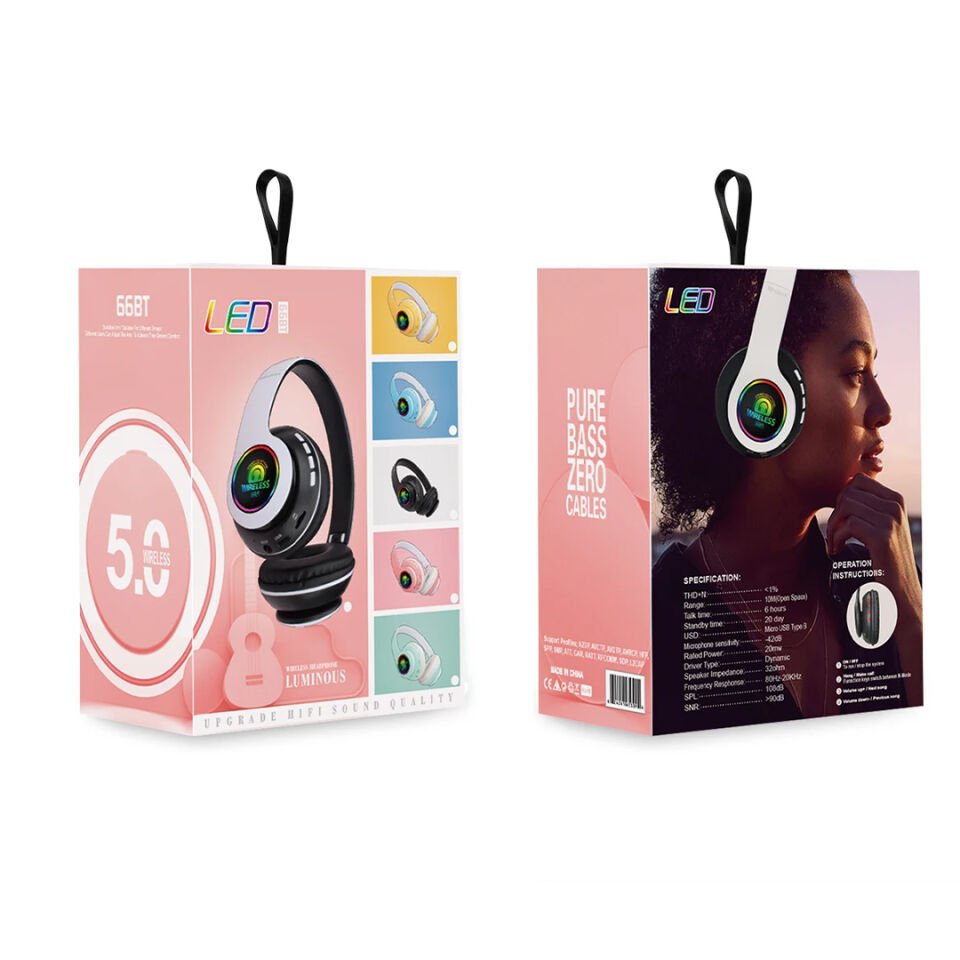 Powermaster 66-BT Kulak Üstü Kablosuz Kulaklık Bluetooth Kulaklık Rgb Işıklı