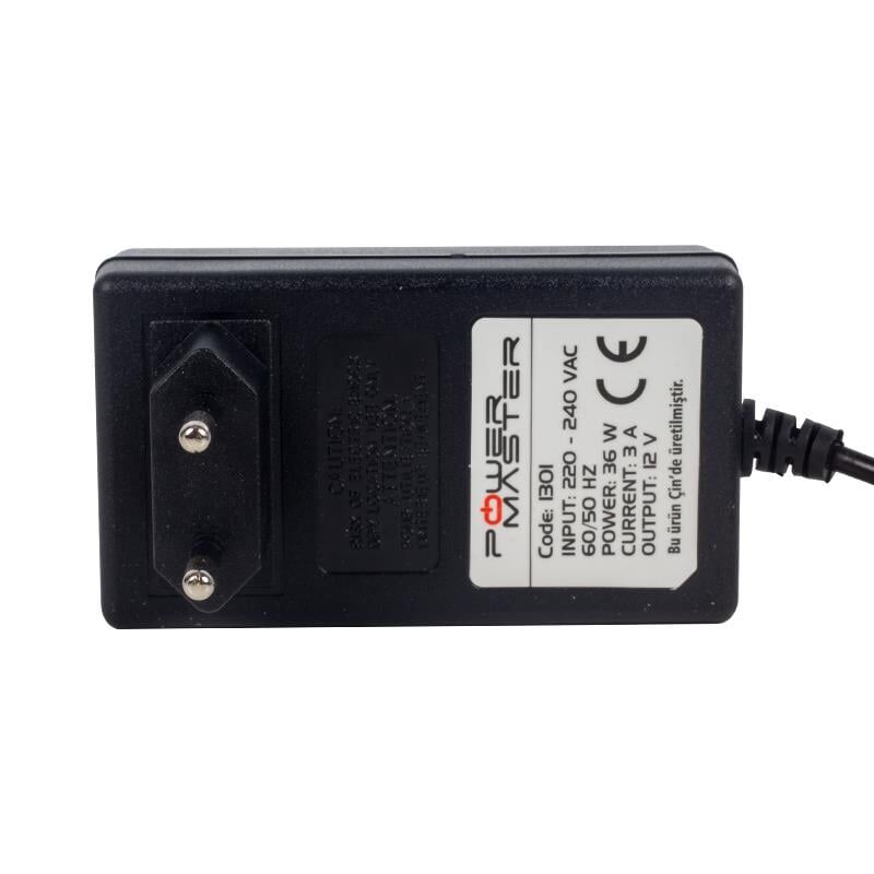 Powermaster PM-1301 12 Volt - 3 Amper 3.5*1.35 Mm Uçlu Vera Yazar Kasa Pos Plastik Kasa Adaptör