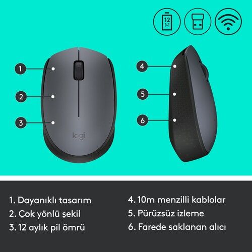 LOGITECH M170 USB SİYAH KABLOSUZ MOUSE 910-004642