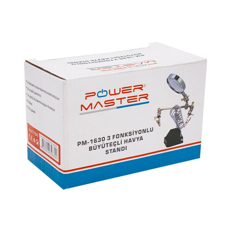Powermaster Büyüteç Havya Standı 3 Konumlu Lehim Tutacağı Kol 3. El Devre Tutucu Büyüteçli Lehim Standı
