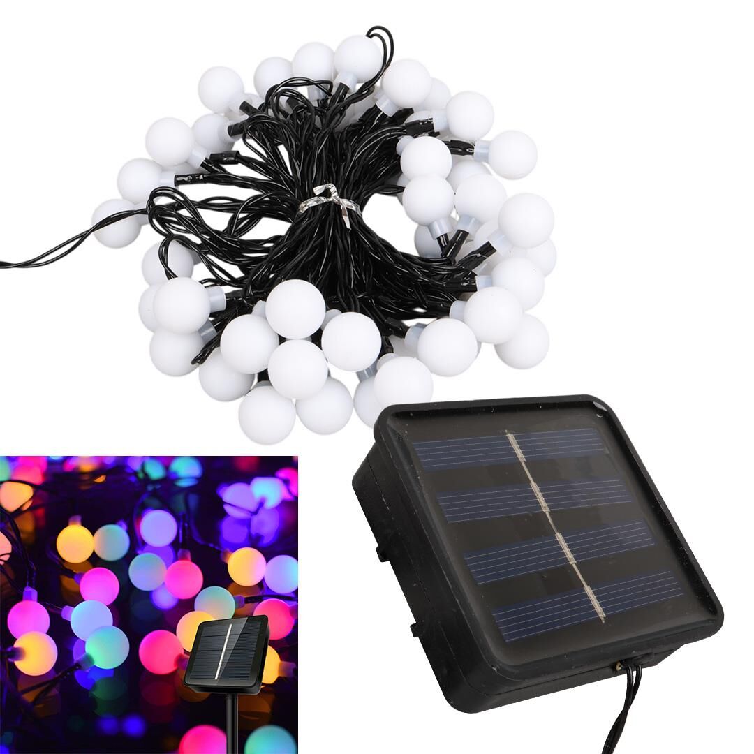 Winnboss EKL-12 7 Metre 50 Top Ledli Renkli 8 Modlu Solar Güneş Enerji Panelli Dış Mekan Aydınlatma Led 5 Watt