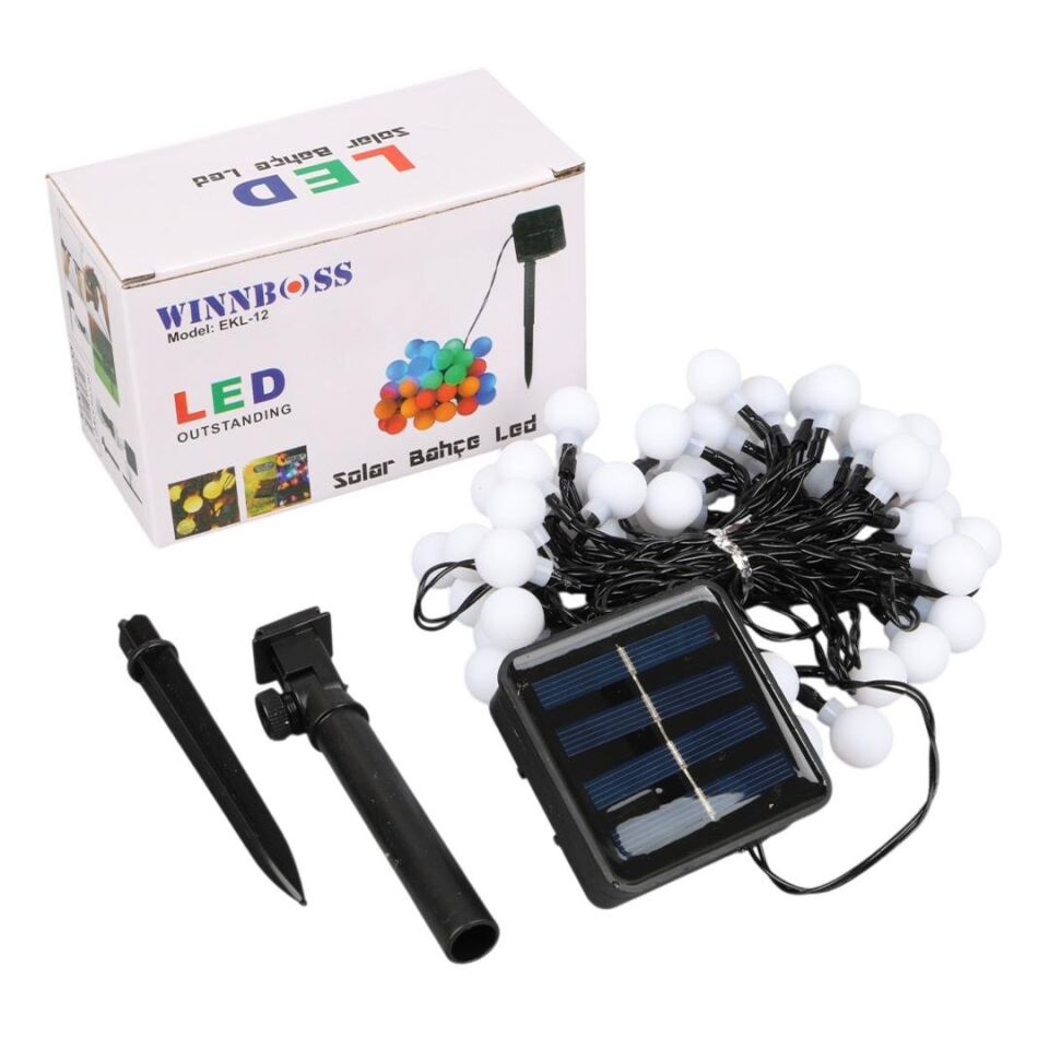Winnboss EKL-12 7 Metre 50 Top Ledli Renkli 8 Modlu Solar Güneş Enerji Panelli Dış Mekan Aydınlatma Led 5 Watt