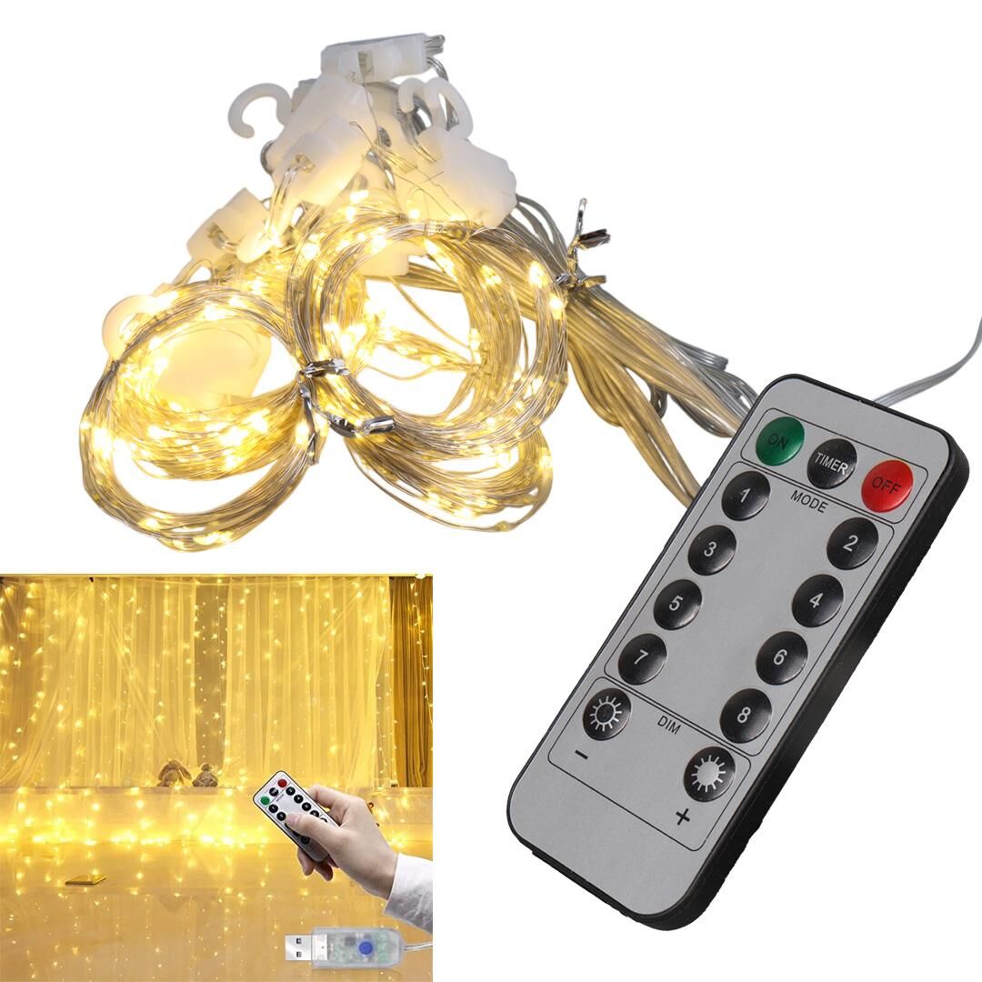 Winnboss EKL-11 300 Günışığı Ledli Peri Motifli 3X3 Perde Dekoratif Led Aydınlatma 8 Modlu USB 5VDC Kumandalı Süs Işığı