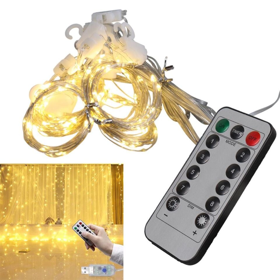 Winnboss EKL-11 300 Günışığı Ledli Peri Motifli 3X3 Perde Dekoratif Led Aydınlatma 8 Modlu USB 5VDC Kumandalı Süs Işığı