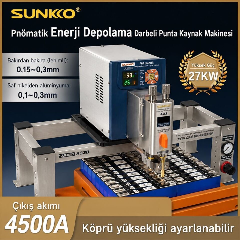 Sunkko A330+ Pnömatik Enerji Depolamalı Punta Kaynak Makinesi 27Kw 4500A