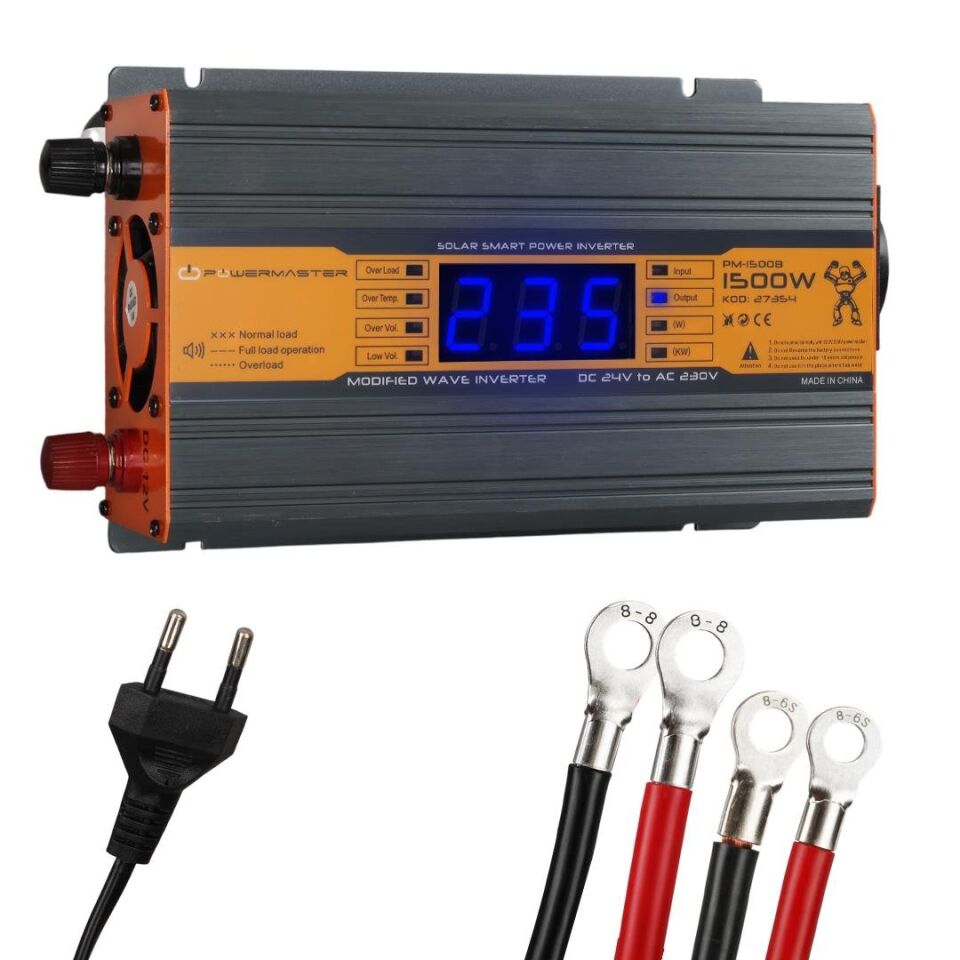Powermaster PM-1500B 24 Volt 1500 Watt LED Ekranlı Power Inverter