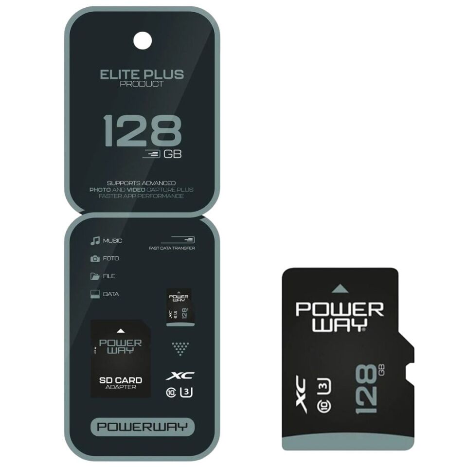 Powerway Elite Plus 128 GB Class 10 U3 XC Micro SD Hafıza Kartı