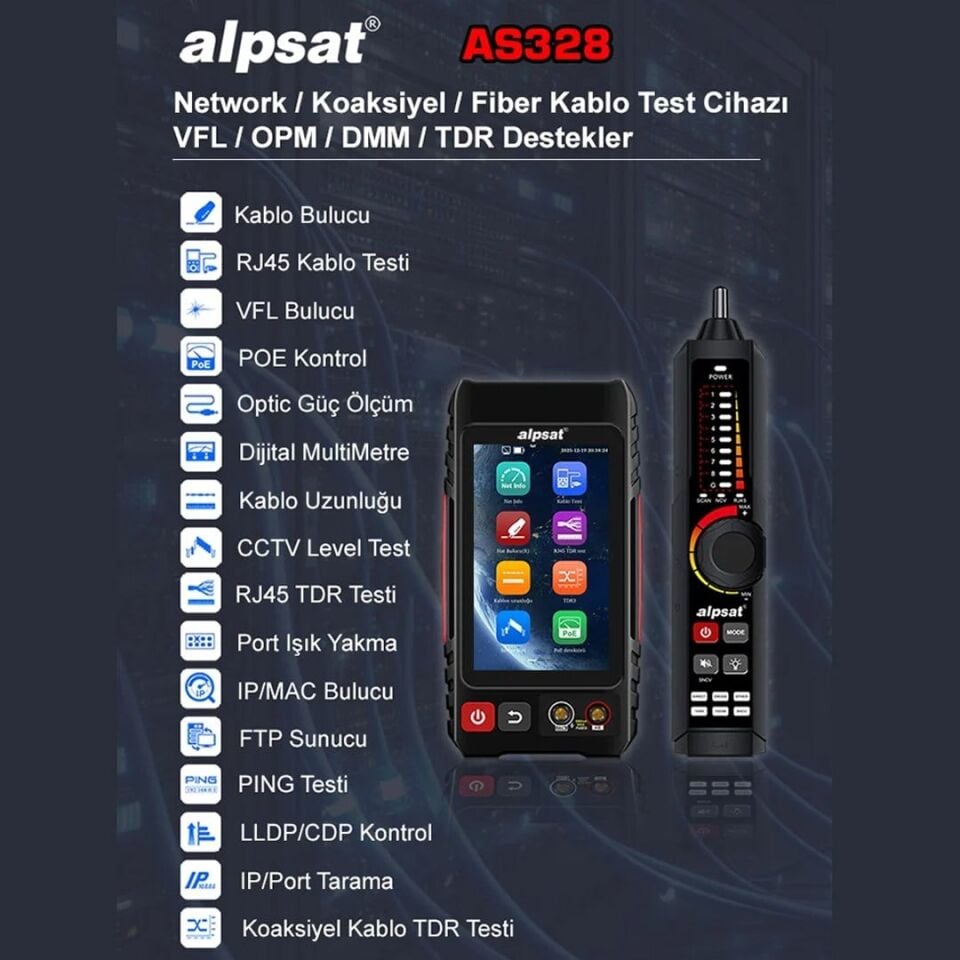 Alpsat AS328 RJ45 Fiber Optik Çok Fonksiyonlu Ethernet İnternet Kablo Test Cihazı