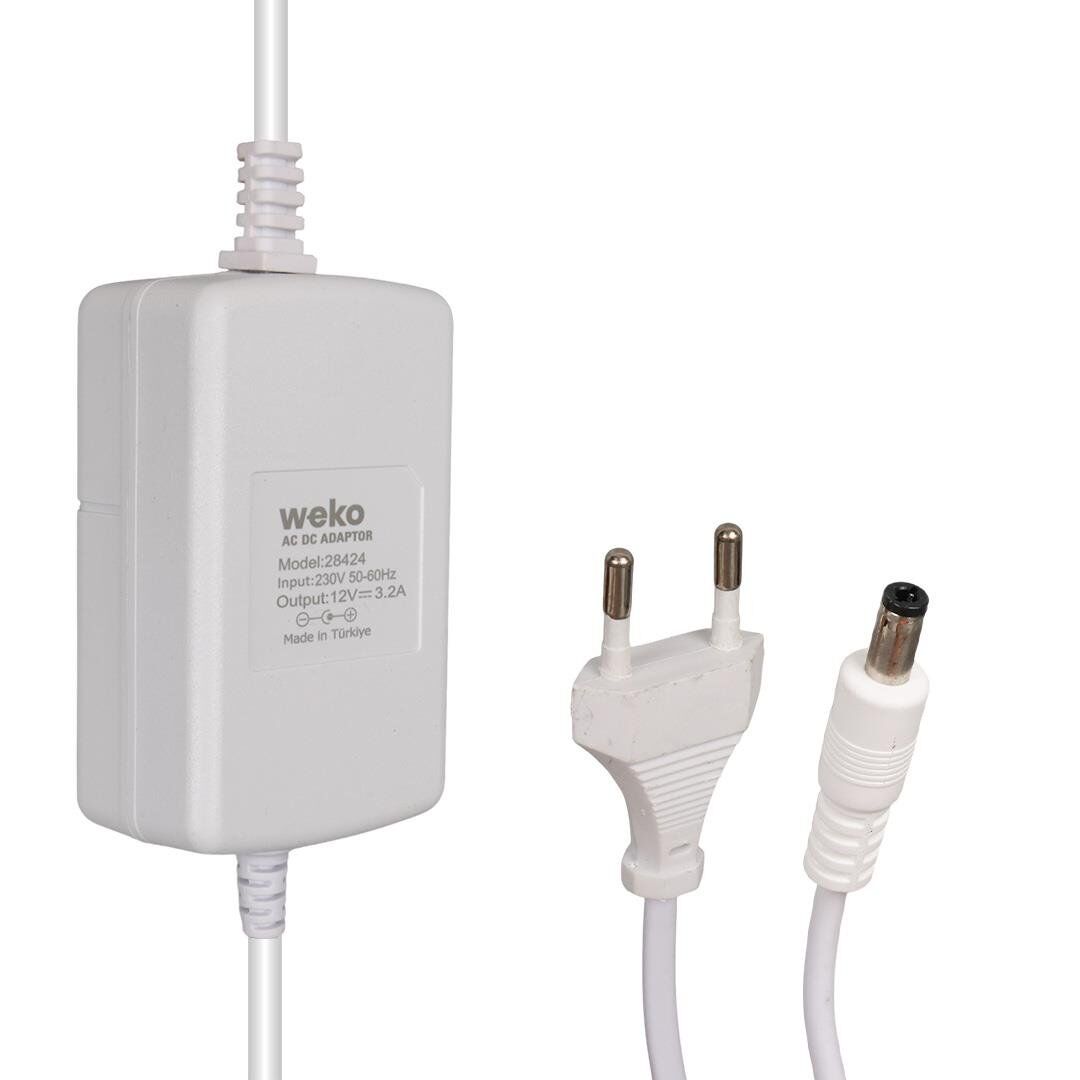 Weko Tottolet Uyumlu 1200 12 Volt 3.2 Amper 5.5 2.5 Uçlu Yerli Üretim Plastik Kasa Beyaz Masaüstü Adaptör Şarj Cihazı Aleti