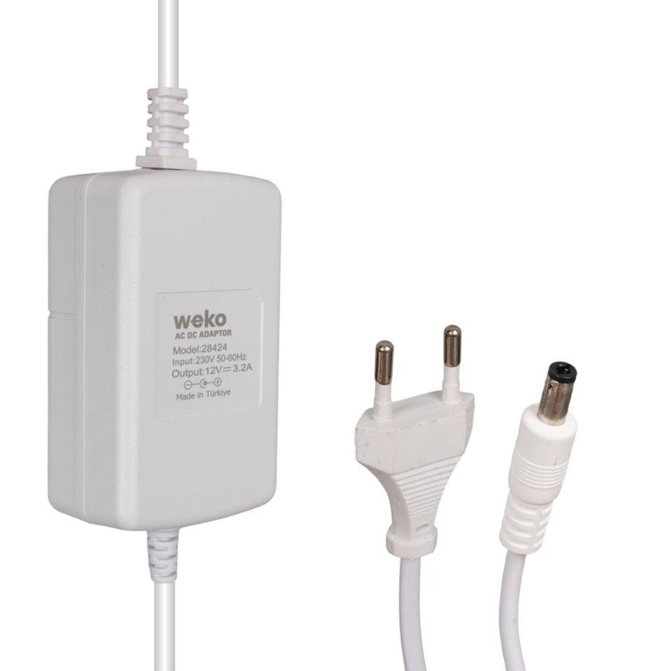 Weko Tottolet Uyumlu 1200 12 Volt 3.2 Amper 5.5 2.5 Uçlu Yerli Üretim Plastik Kasa Beyaz Masaüstü Adaptör Şarj Cihazı Aleti