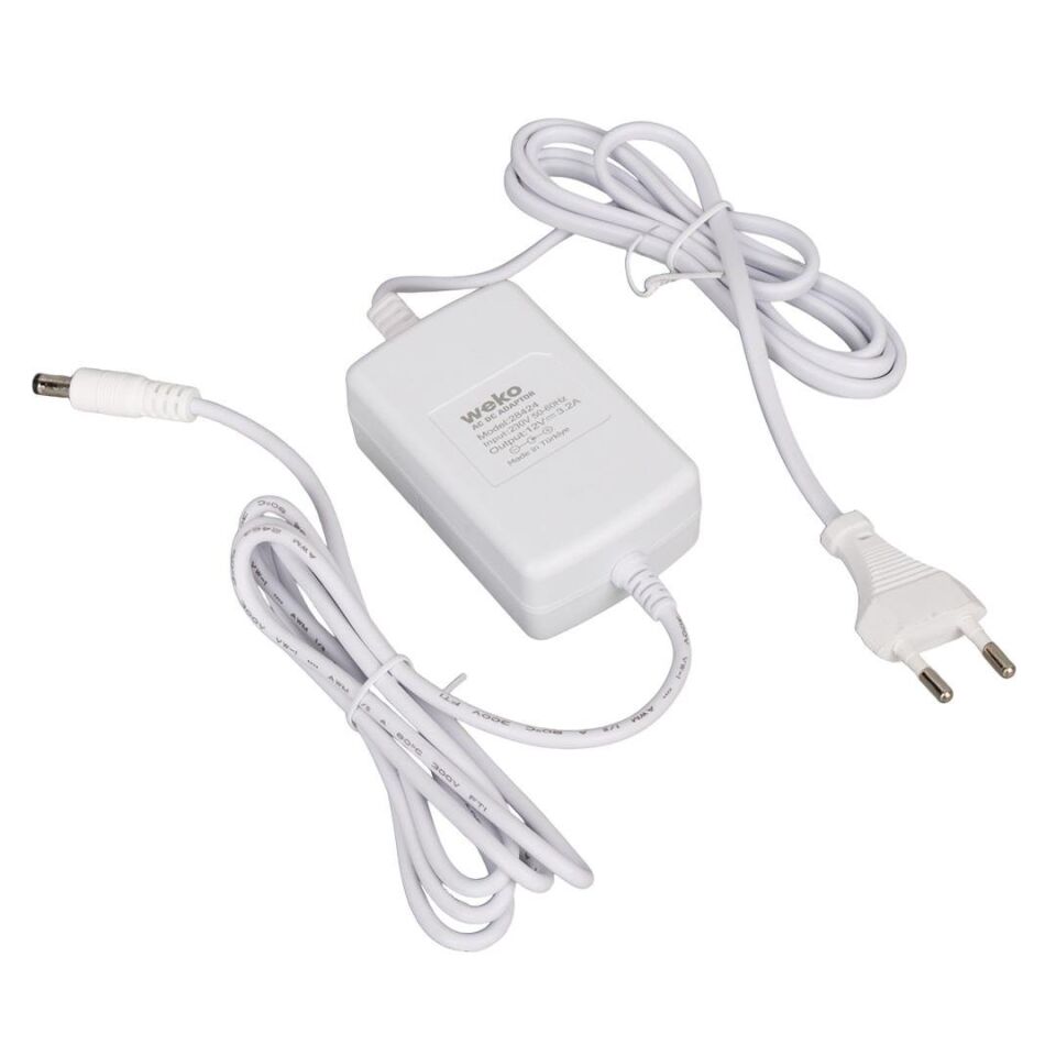 Weko Tottolet Uyumlu 1200 12 Volt 3.2 Amper 5.5 2.5 Uçlu Yerli Üretim Plastik Kasa Beyaz Masaüstü Adaptör Şarj Cihazı Aleti