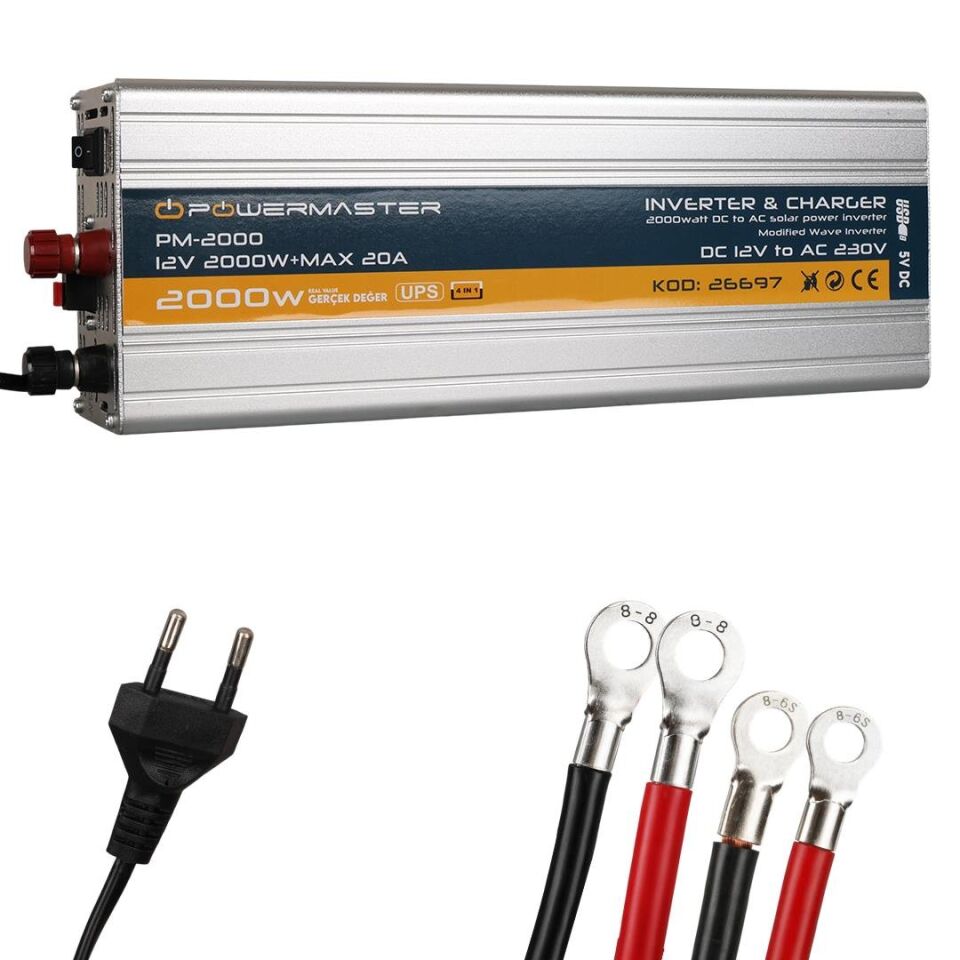 Powermaster PM-2000 12 Volt - 2000 Watt Şarjlı UPS'li Inverter