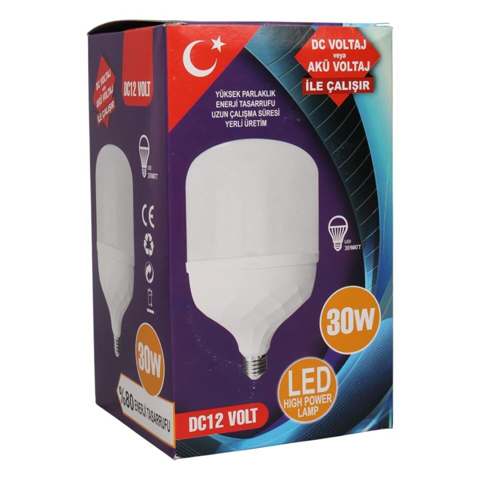 Powermaster PM-28471 E27 12V 30W 6500K Yerli Üretim Beyaz Jumbo Led Ampul Aydınlatma Lamba