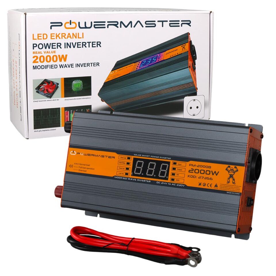 Powermaster PM-2000B 24 Volt 2000 Watt LED Ekranlı Power Inverter
