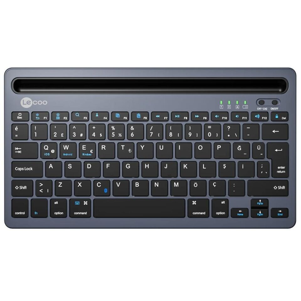 Lenovo Lecoo BK100 Bluetooth V3.0 Çoklu Cihaz Uyumlu Şarj Edilebilir Kablosuz Gri Türkçe Q Klavye