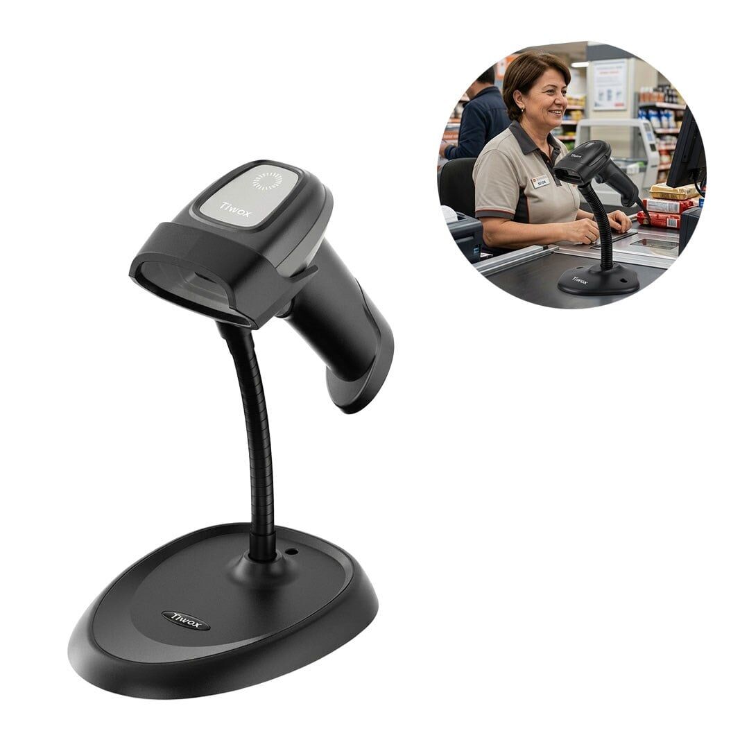 Tiwox VS-336 2D Karekod Kablolu USB Barkod Okuyucu Stand