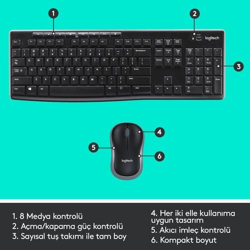 LOGITECH MK270 SİYAH KABLOSUZ Q KLAVYE SET