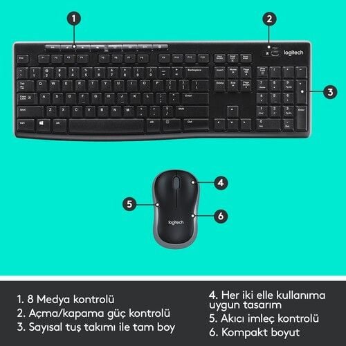 LOGITECH MK270 SİYAH KABLOSUZ Q KLAVYE SET