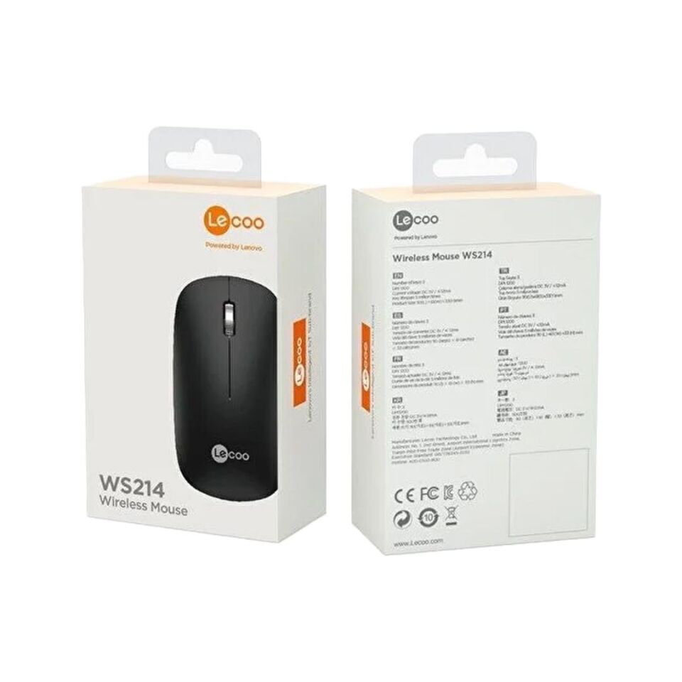 Lenovo Lecoo WS214 2.4Ghz Kablosuz 1200DPI Siyah Optik Mouse
