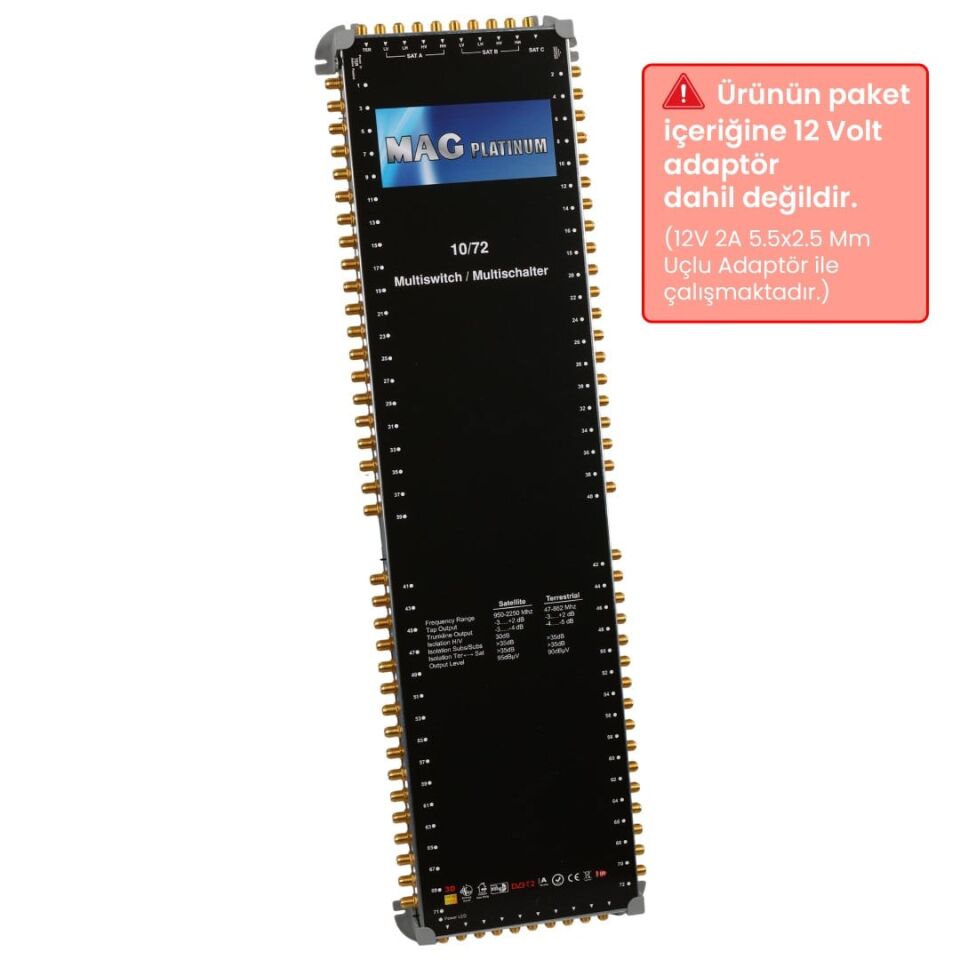 Mag Platinum MP 10/72 Multiswitch 10 Giriş 72 Çıkışlı Merkezi Hibrit 4K Ve 3D Destekli Uydu Santrali